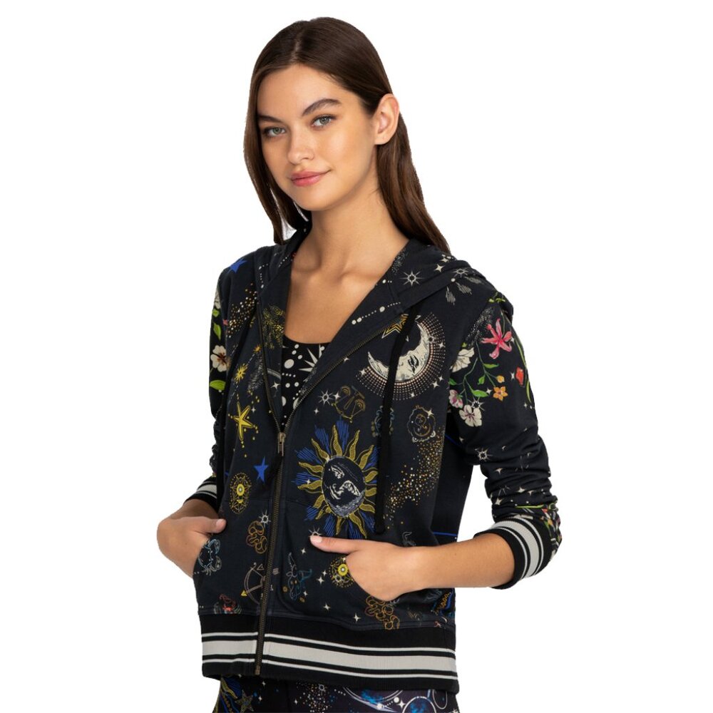 Johnny Was Celestine Zip Up Hoodie Sweater Long Celestin Jacket Top Black NEW